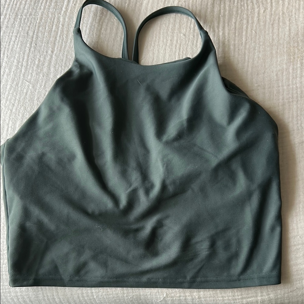 Dark Green Strappy Crop Workout Top